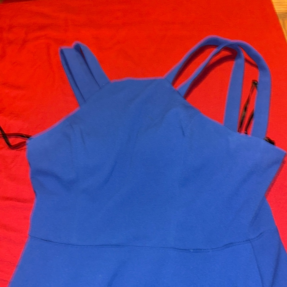 Blue above the knee dress. A-line cut. B Smart Size 11. Back zipper